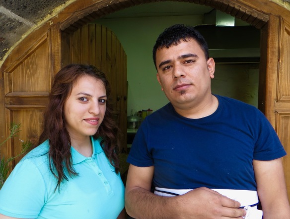 Two members of staff at the Aslihan Antik Pansiyon, Café ve Restorant.